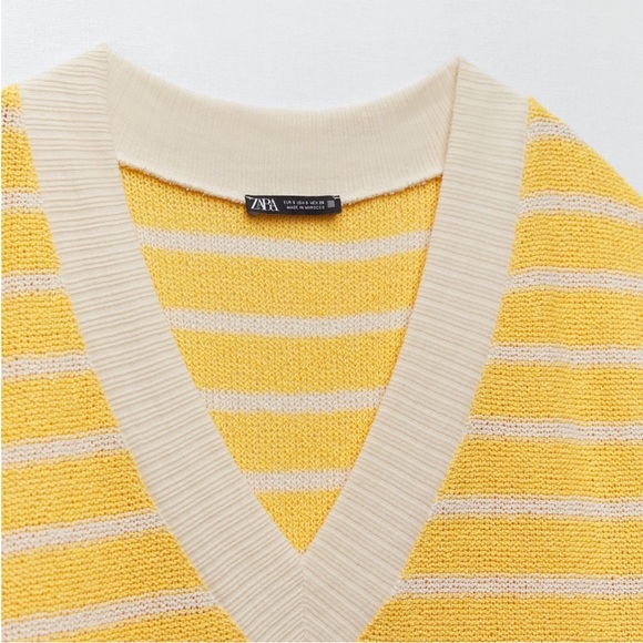 Zara Yellow and White Striped Knit Rustic Vest Size S NWT - Picture 6 of 14